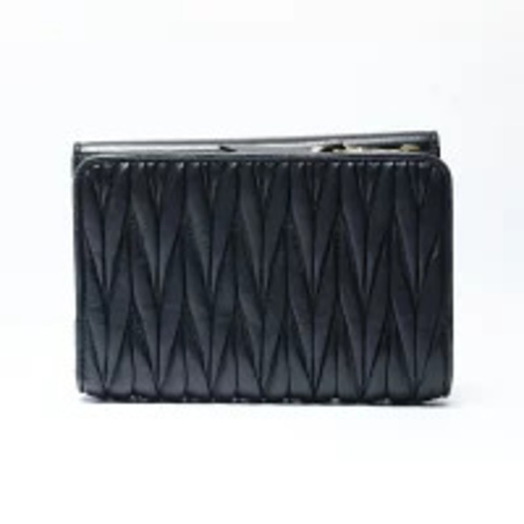 Miu Miu Handbags - Miu Miu Leather Matelasse Tri fold Wallet Black